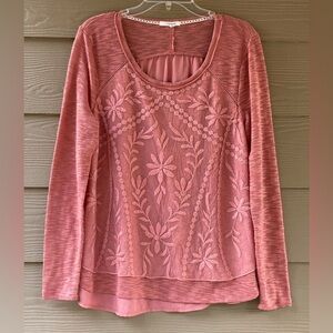 Maurices Juniors Terracotta Knit Lace Accents Long Sleeve Tunic Top Size XXL